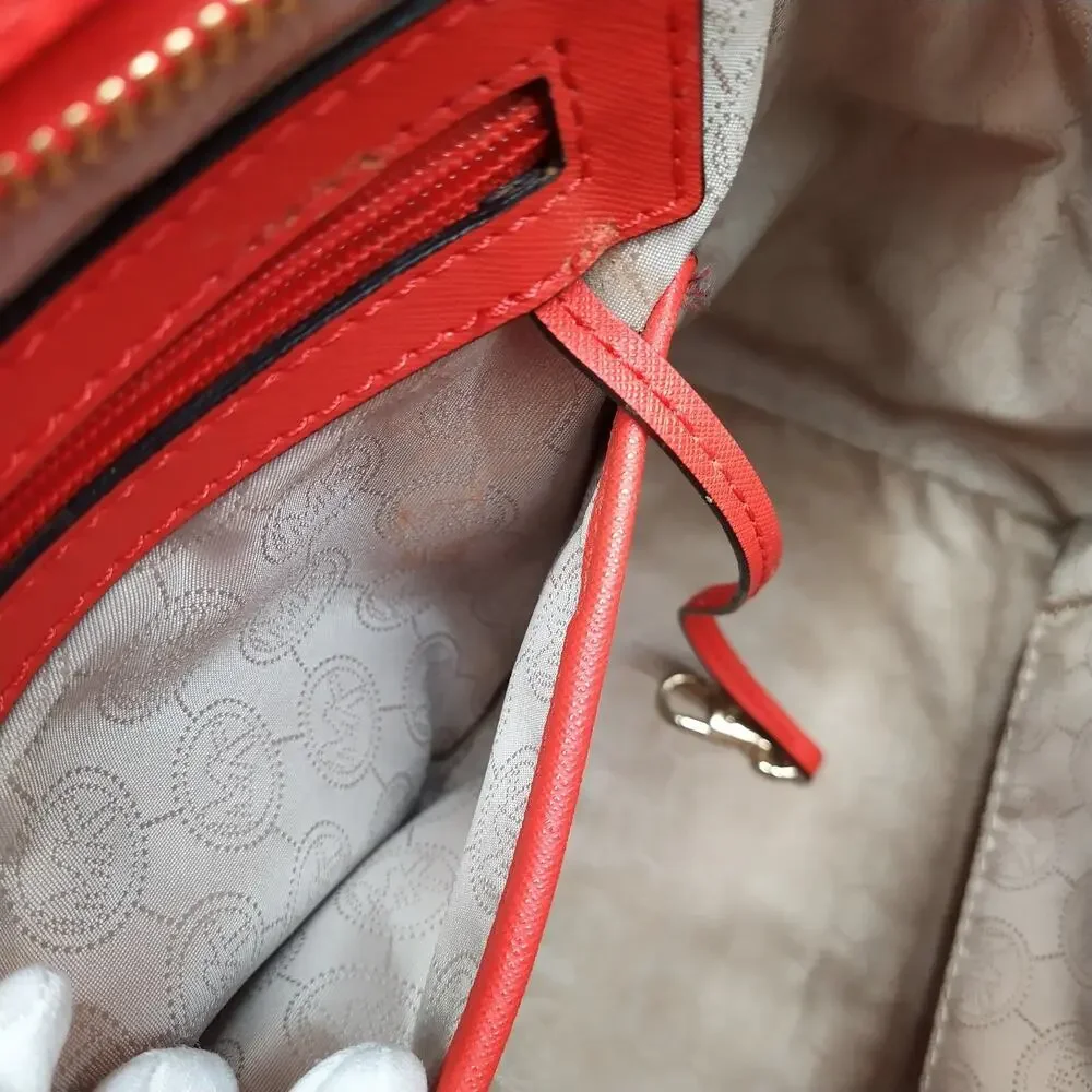 Michael Kors Selma Red Saffiano Leather Studded Top Handle Satchel Shoulder Bag